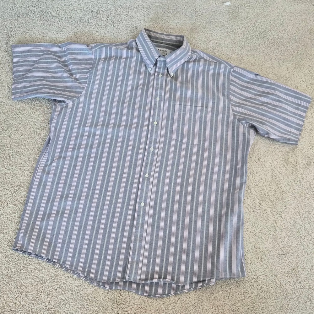 Vintage Arrow Dover Striped Oxford Button Down Shirt 17.5 Grandpacore Preppy